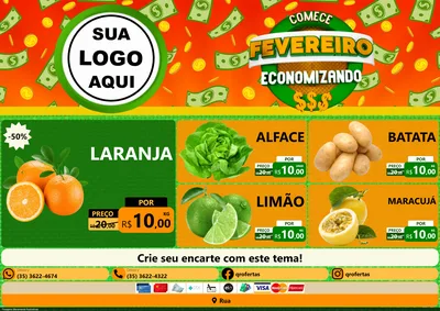 Modelo de Encarte para Encarte A4 Horizontal com o tema Comece Fevereiro Economizando para Hortifrúti
