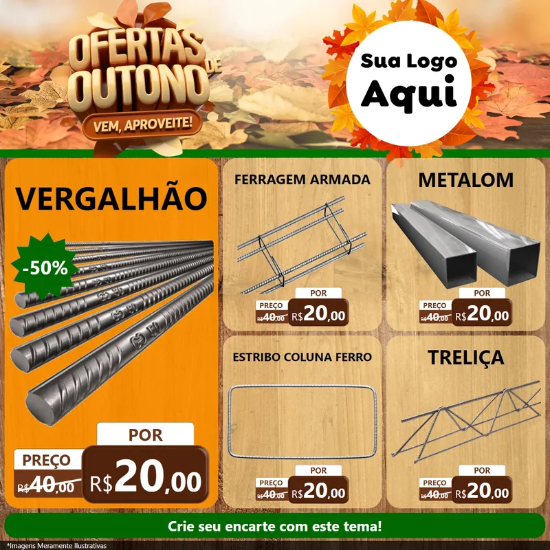 Modelo de Rede Social para Feed Facebook com o tema Ofertas de Outono - Vem, Aproveite! para Ferragens