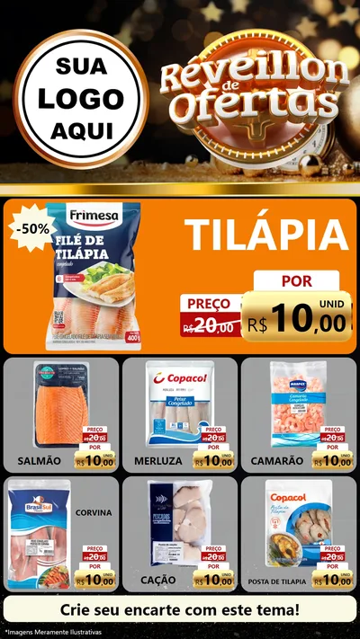 Modelo de Rede Social para Stories com o tema Réveillon de Ofertas para Peixaria