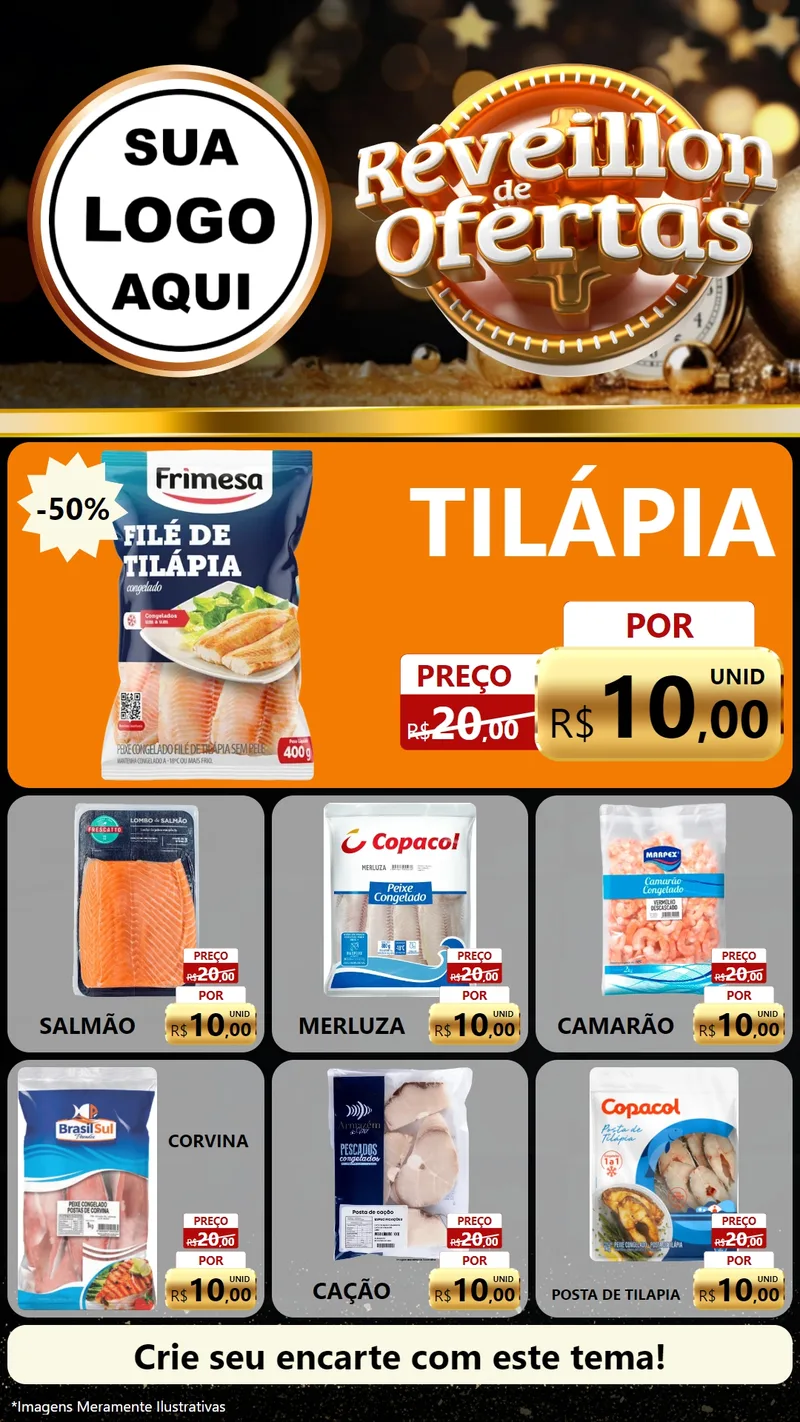 Modelo de Rede Social para Stories com o tema Réveillon de Ofertas para Peixaria