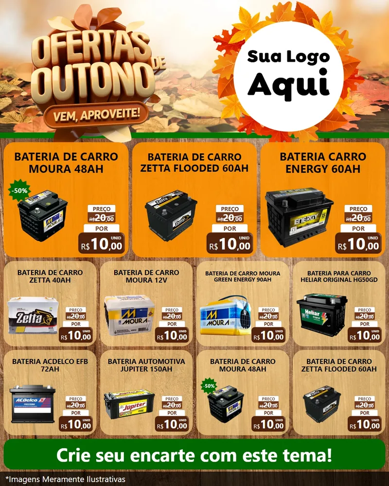 Modelo de Rede Social para Feed Instagram com o tema Ofertas de Outono - Vem, Aproveite! para Baterias Elétricas