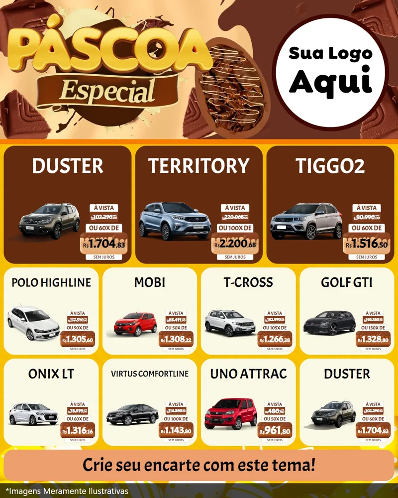 Modelo de Rede Social para Feed Instagram com o tema Páscoa Especial para Concessionaria de Carros