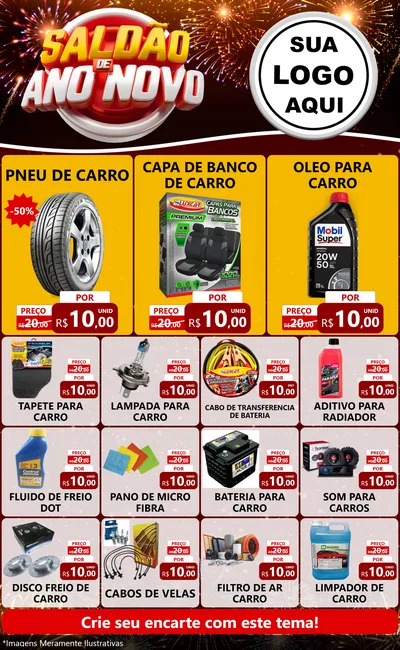 Modelo de Encarte para Encarte Grande com o tema Saldão de Ano Novo para Auto peças