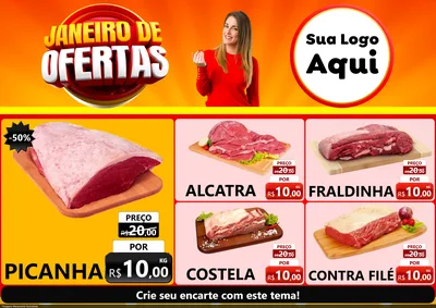 Modelo de Encarte para Encarte A4 Horizontal com o tema Janeiro de Ofertas para Açougue