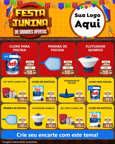 Modelo de Rede Social para Feed Instagram com o tema Festa Junina de Grandes Ofertas para Produtos para Piscina