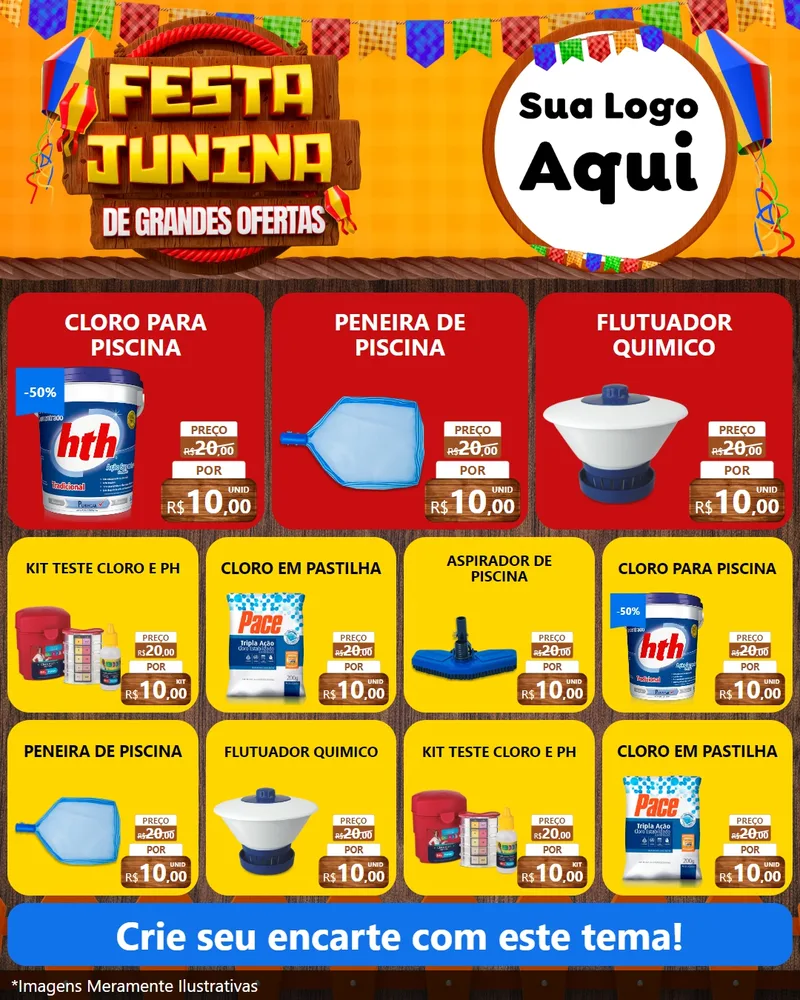 Modelo de Rede Social para Feed Instagram com o tema Festa Junina de Grandes Ofertas para Produtos para Piscina