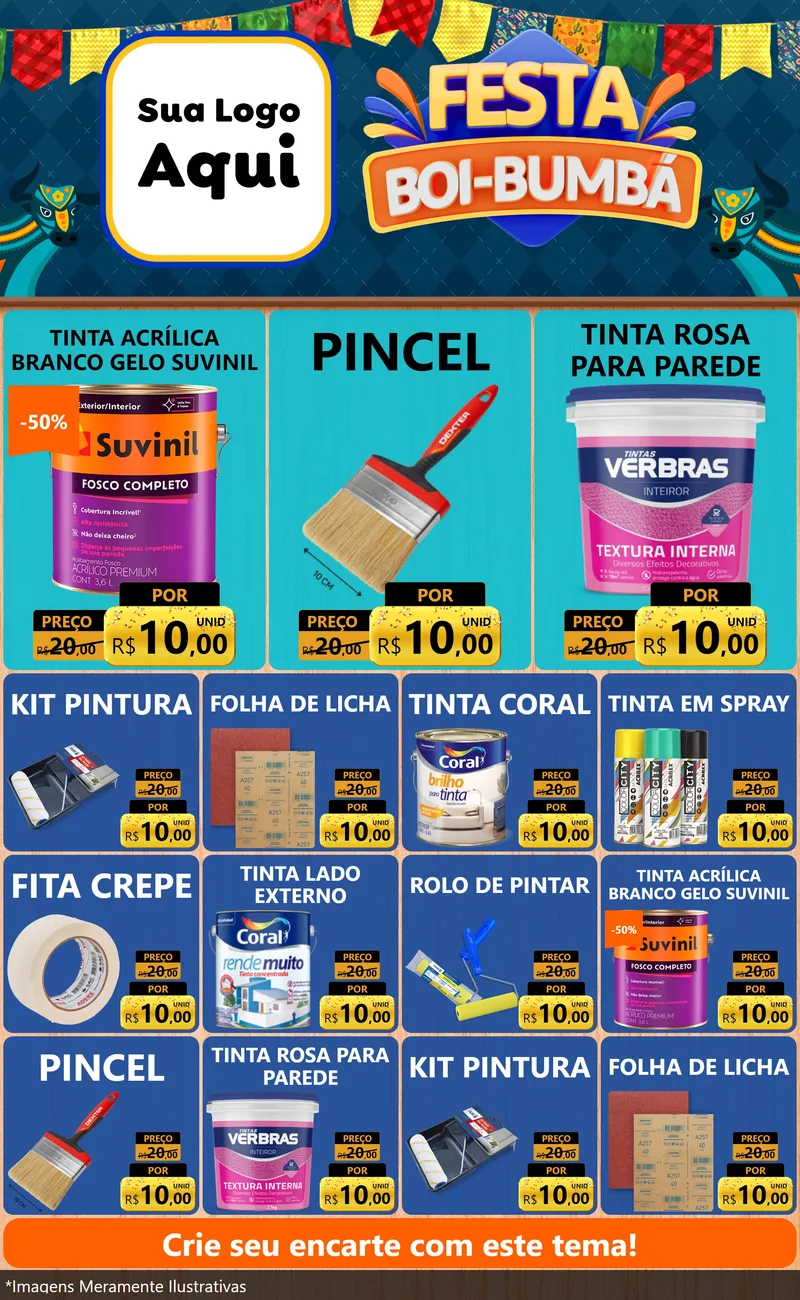 Modelo de Encarte para Encarte Grande com o tema Festa Boi Bumbá para Tintas e Ferramentas