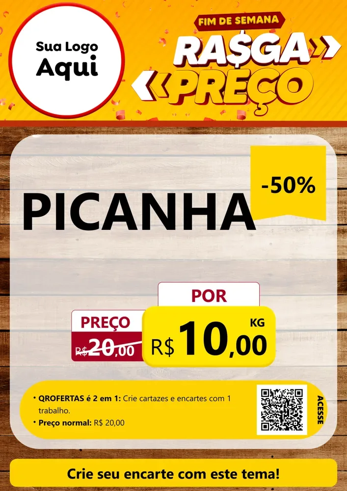 Modelo de Cartaz para Cartaz A4 Vertical com o tema Fim de Semana Rasga Preços para Açougue