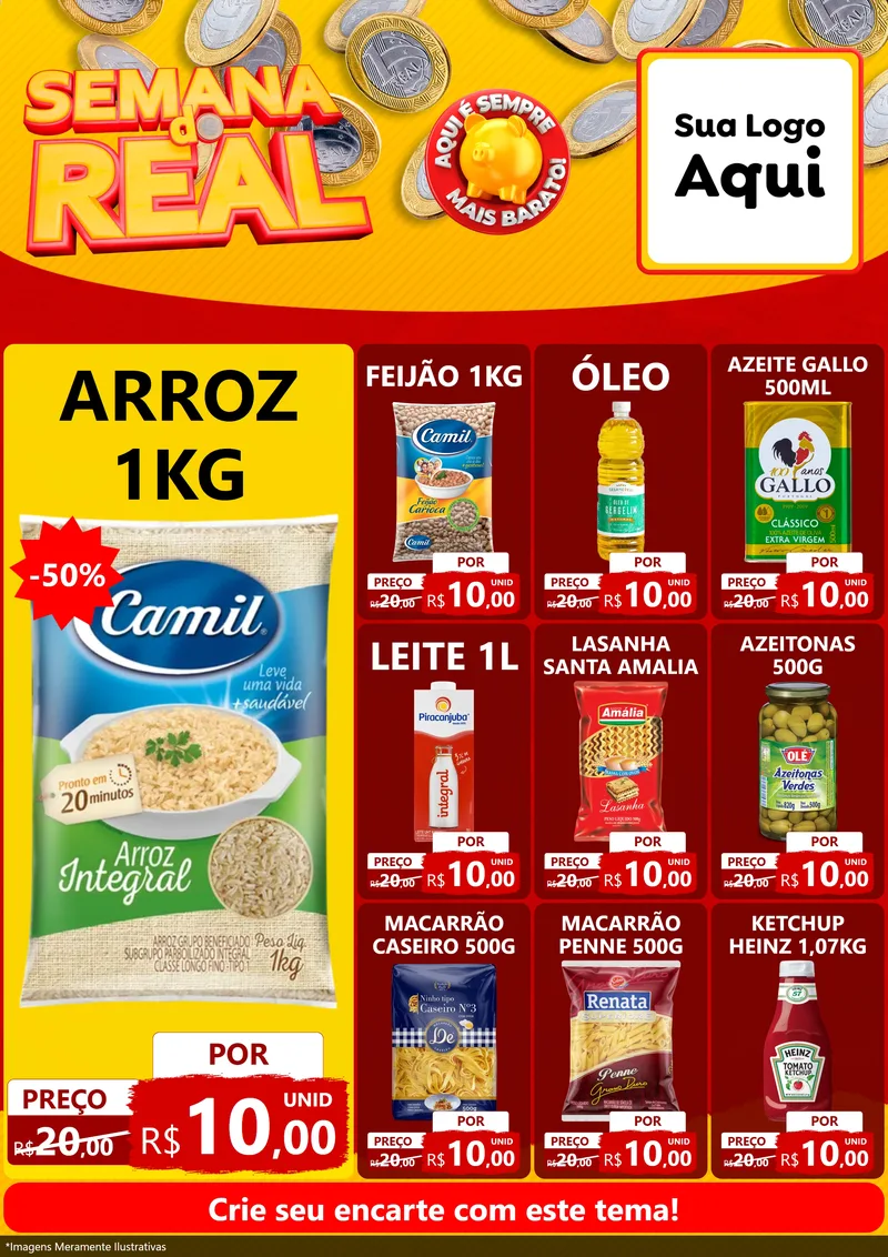 Modelo de Encarte para Encarte A4 Vertical com o tema Semana do Real para Supermercado
