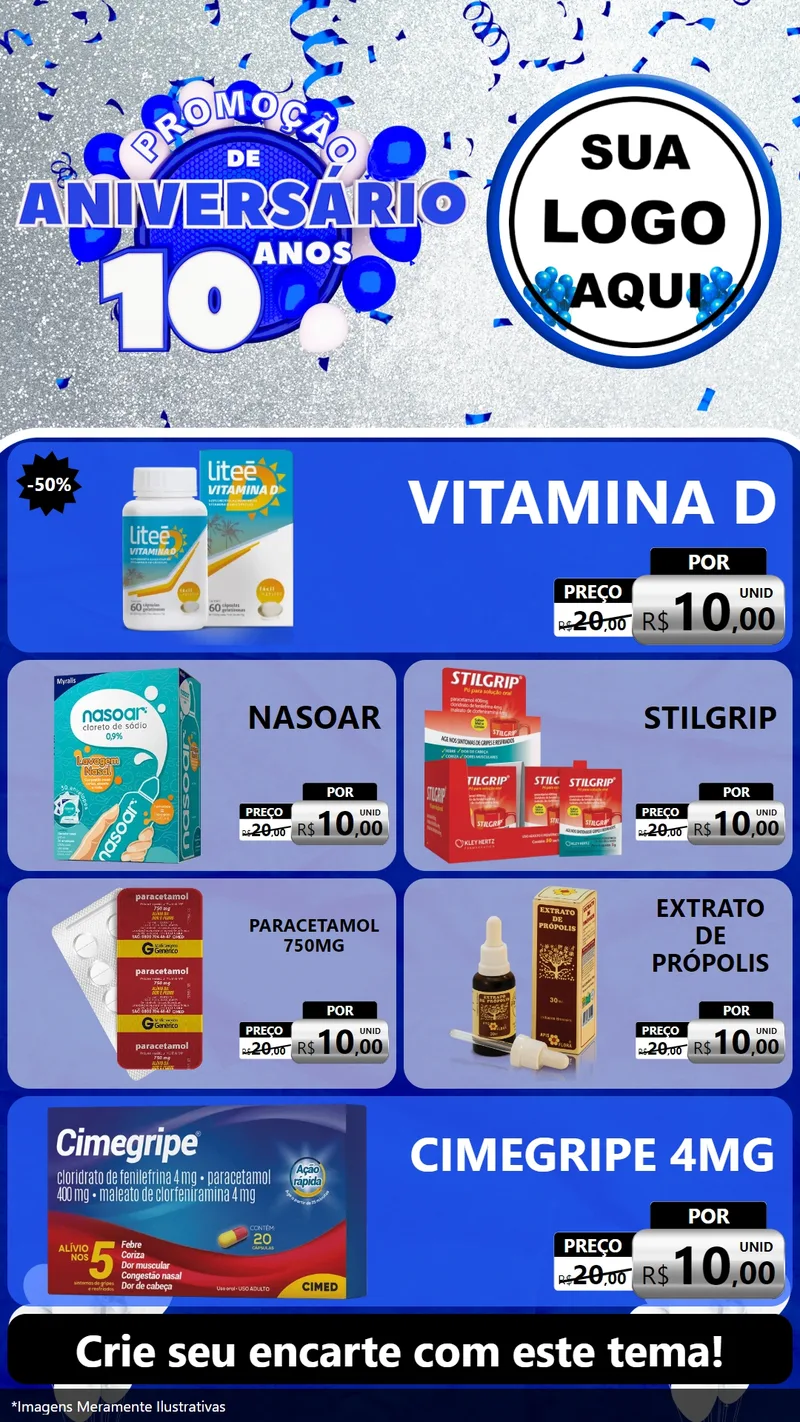 Modelo de TV para TV Vertical com o tema Promoção de Aniversário - 10 Anos para Farmácia