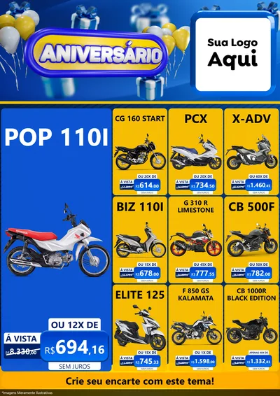 Modelo de Encarte para Encarte A4 Vertical com o tema Aniversário para Concessionaria de Motos