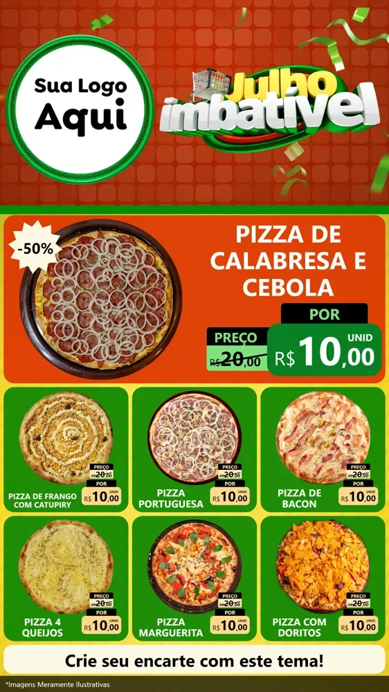 Modelo de Rede Social para Stories com o tema Julho Imbatível para Pizzaria