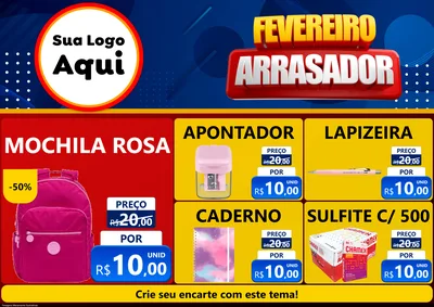 Modelo de Encarte para Encarte A4 Horizontal com o tema Fevereiro Arrasador para Papelaria