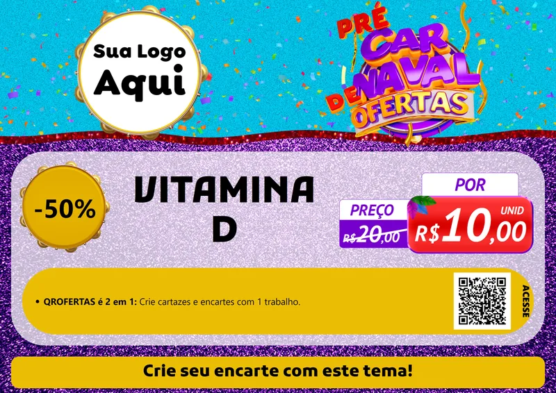 Modelo de Cartaz para Cartaz A4 Horizontal com o tema Pré Carnaval de Ofertas para Farmácia