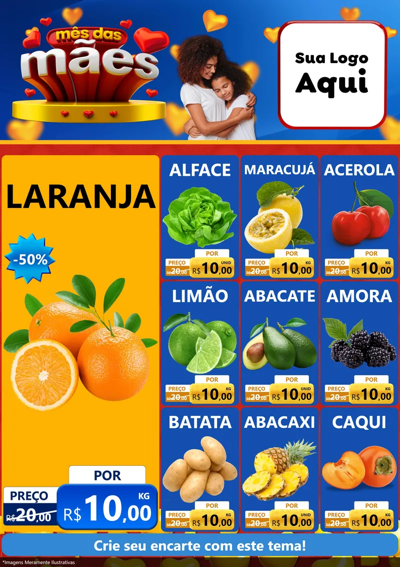 Modelo de Encarte para Encarte A4 Vertical com o tema Mês das Mães para Hortifrúti