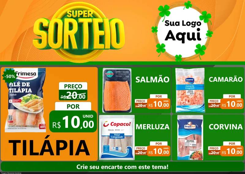 Modelo de Encarte para Encarte A4 Horizontal com o tema Super Sorteio para Peixaria