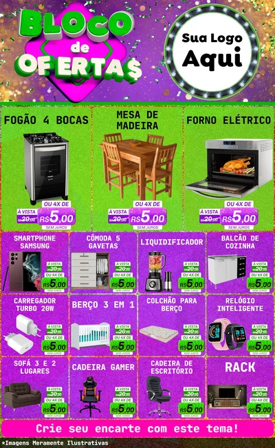 Modelo de Encarte para Encarte Grande com o tema Bloco de Ofertas para Móveis e Eletro