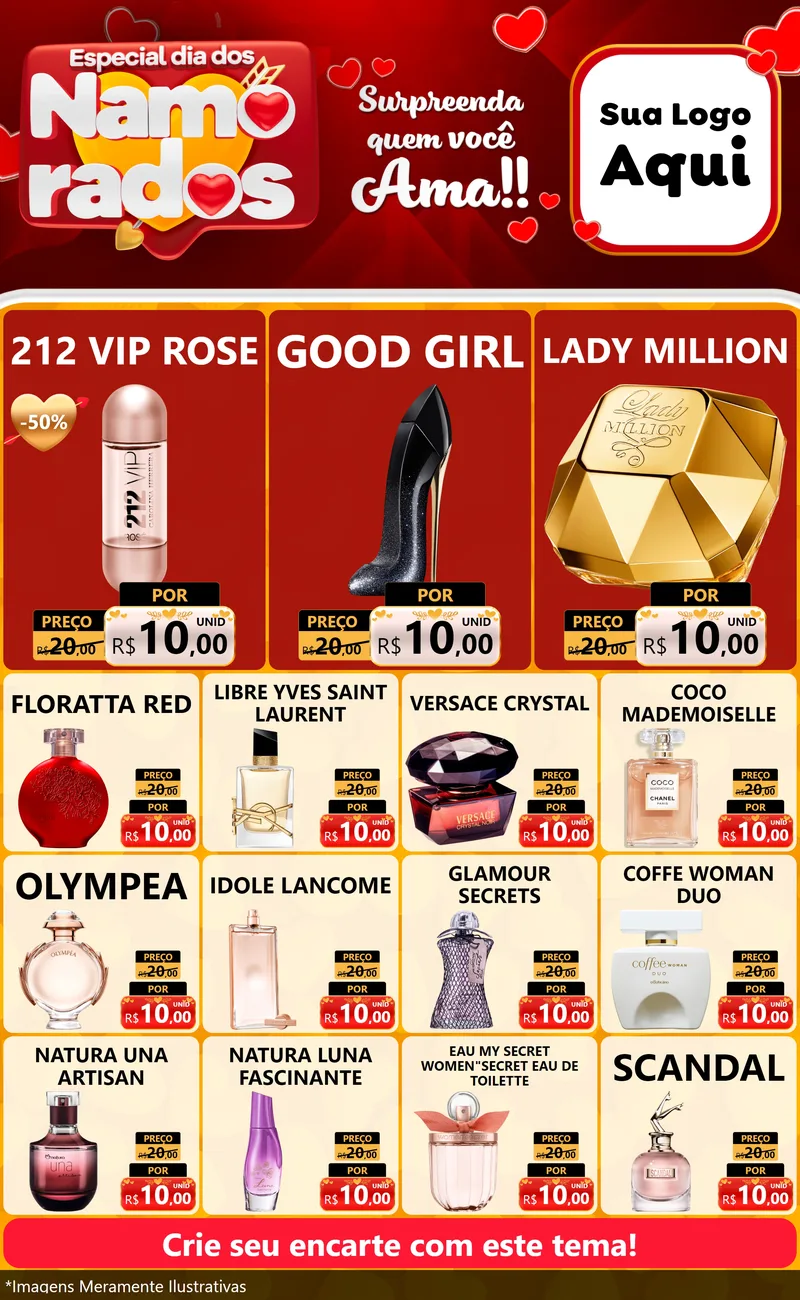 Modelo de Encarte para Encarte Grande com o tema Especial Dia dos Namorados para Perfumes