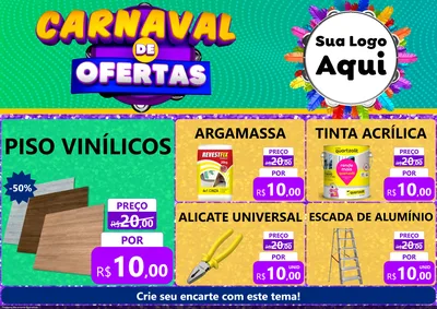 Modelo de Encarte para Encarte A4 Horizontal com o tema Carnaval de Ofertas para Material para Construção