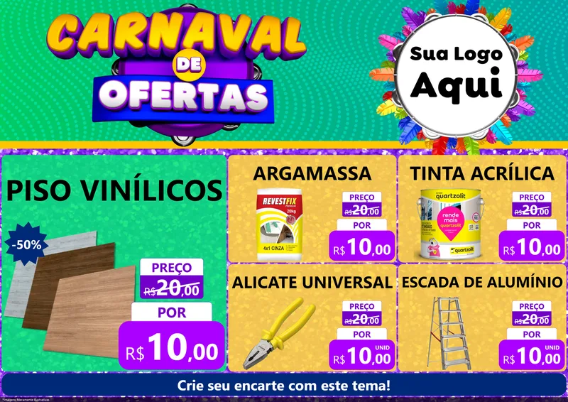 Modelo de Encarte para Encarte A4 Horizontal com o tema Carnaval de Ofertas para Material para Construção