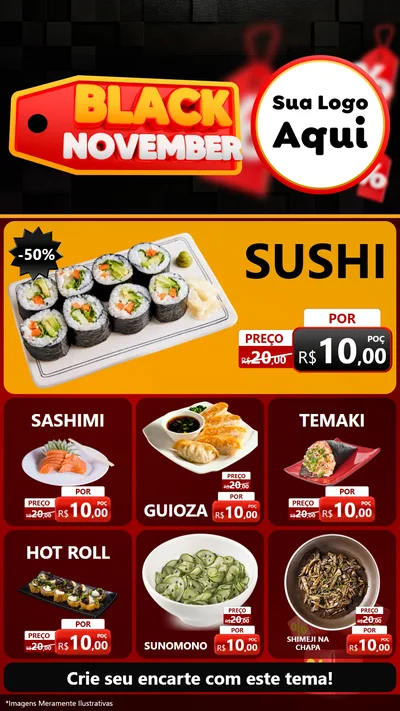 Modelo de Rede Social para Stories com o tema Black November para Comida japonesa
