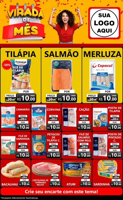 Modelo de Encarte para Encarte Grande com o tema Virada de Mês para Peixaria