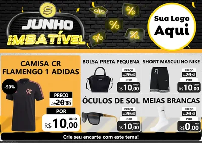 Modelo de Encarte para Encarte A4 Horizontal com o tema Junho Imbatível para Roupas e acessórios