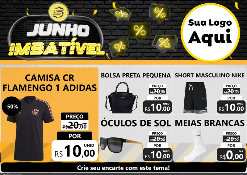 Modelo de Encarte para Encarte A4 Horizontal com o tema Junho Imbatível para Roupas e acessórios