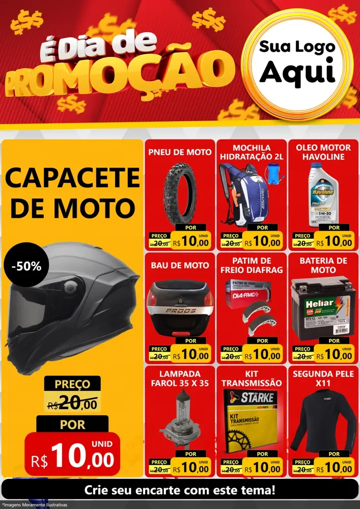 Modelo de Encarte para Encarte A4 Vertical com o tema É Dia De Promoção para Moto peças