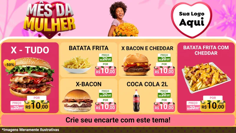 Modelo de TV para TV Horizontal com o tema Mês da Mulher para Hamburgueria