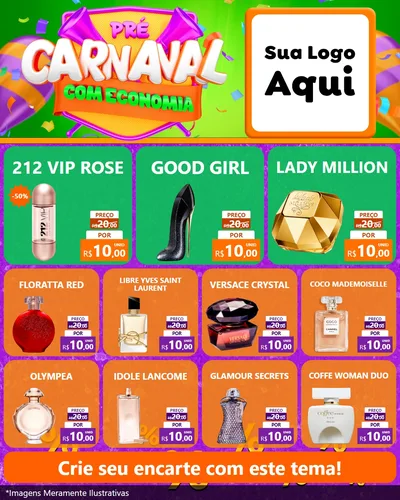Modelo de Rede Social para Feed Instagram com o tema Pré-Carnaval Com Economia para Perfumes