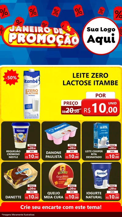 Modelo de Rede Social para Stories com o tema Janeiro de Promoção para Frios e Laticínios