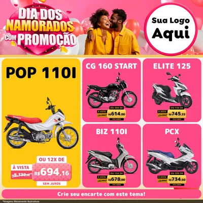 Modelo de Rede Social para Feed Facebook com o tema Dia dos Namorados com Promoção para Concessionaria de Motos