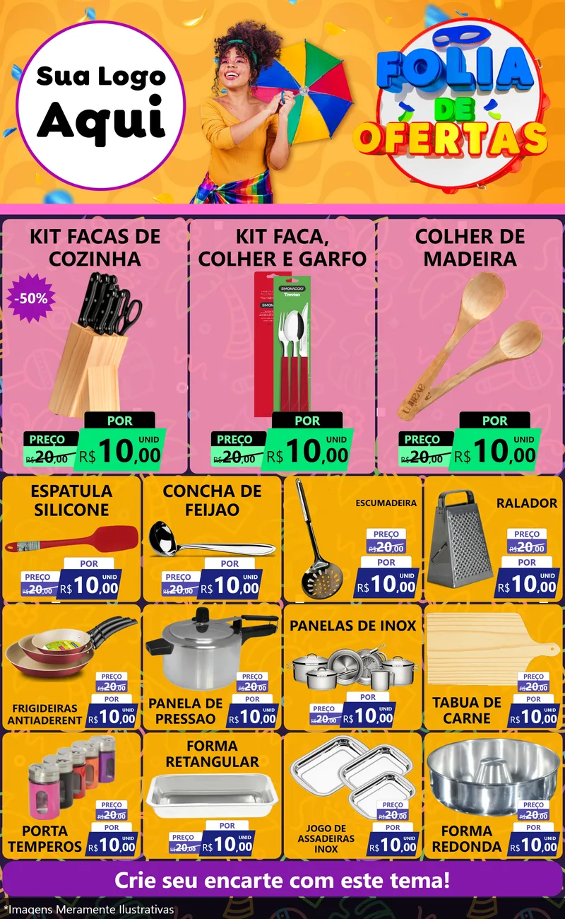 Modelo de Encarte para Encarte Grande com o tema Folia de Ofertas para Utilidades Domésticas