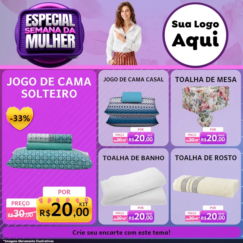 Modelo de Rede Social para Feed Facebook com o tema Especial Semana da Mulher para Cama, Mesa e Banho