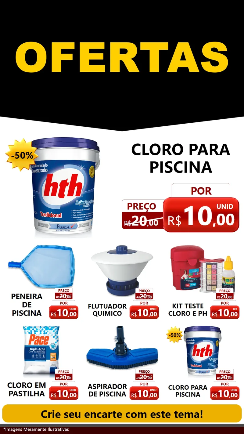 Modelo de Rede Social para Stories com o tema Ofertas Preto e Vermelho Cartaz para Produtos para Piscina