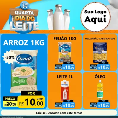 Modelo de Rede Social para Feed Facebook com o tema Quarta Dia do Leite para Supermercado