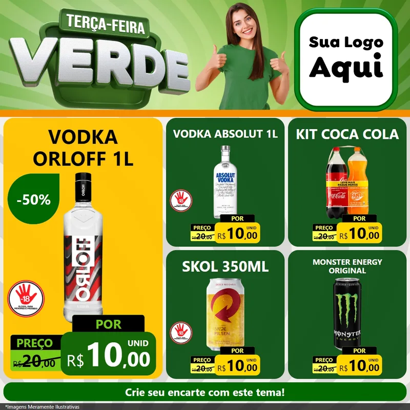 Modelo de Rede Social para Feed Facebook com o tema Terça - Feira Verde para Distribuidora de bebidas