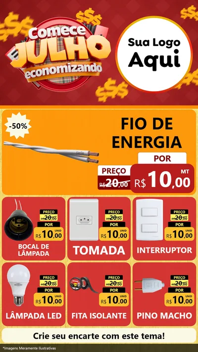 Modelo de Rede Social para Stories com o tema Comece Julho Economizando para Materiais Elétricos
