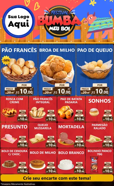 Modelo de Encarte para Encarte Grande com o tema Festival Bumba Meu Boi para Padaria