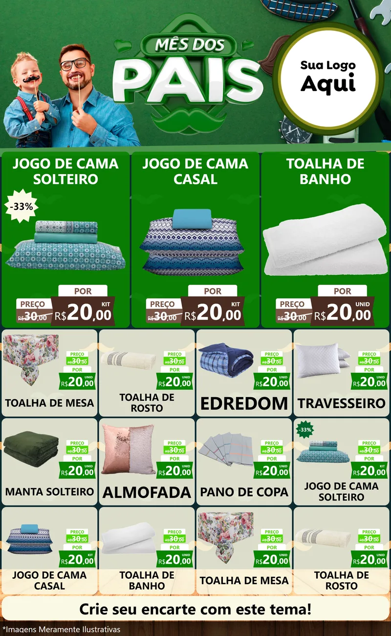 Modelo de Encarte para Encarte Grande com o tema Mês dos Pais para Cama, Mesa e Banho