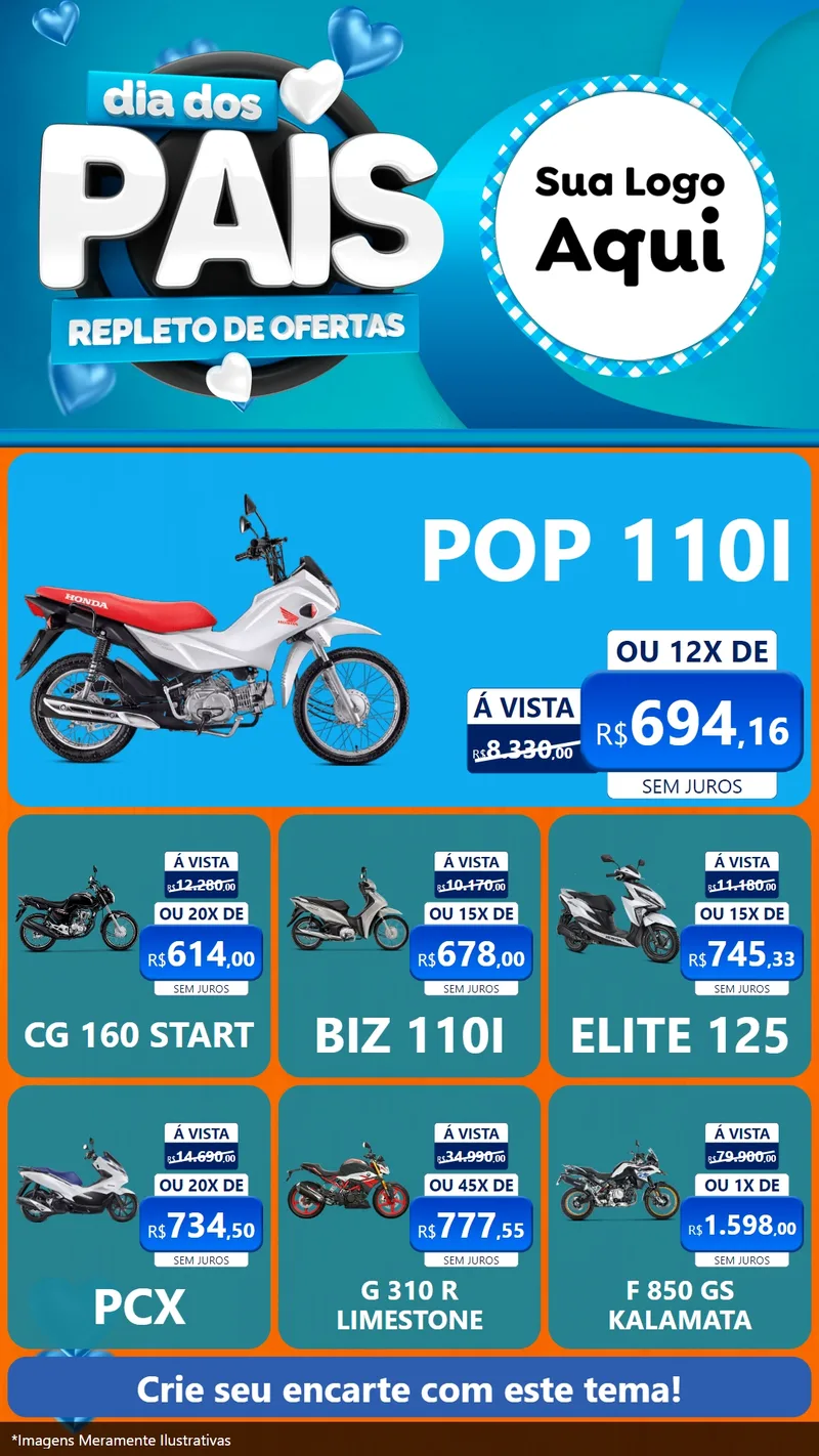 Modelo de Rede Social para Stories com o tema Dia Dos Pais Repleto de Ofertas para Concessionaria de Motos
