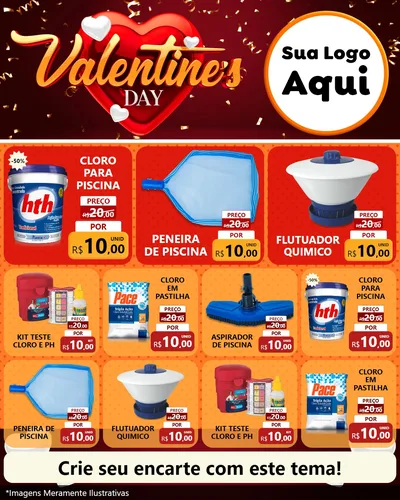 Modelo de Rede Social para Feed Instagram com o tema Valentine's Day para Produtos para Piscina