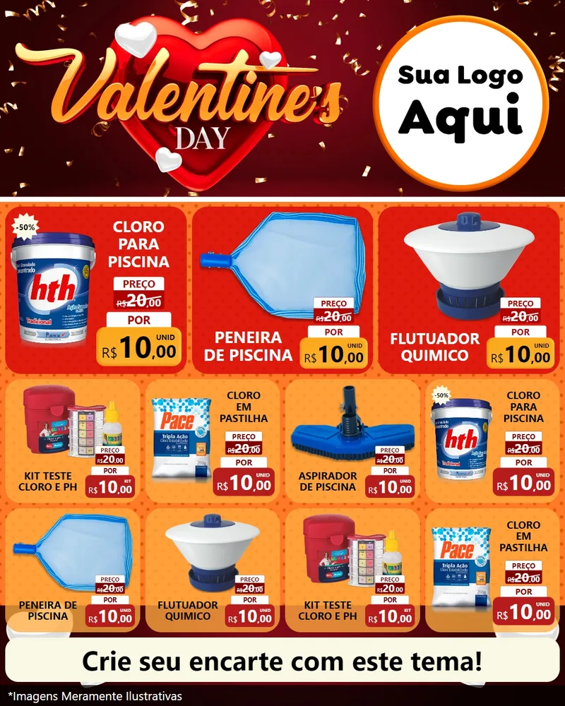 Modelo de Rede Social para Feed Instagram com o tema Valentine's Day para Produtos para Piscina