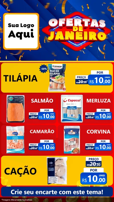 Modelo de TV para TV Vertical com o tema Ofertas de Janeiro para Peixaria