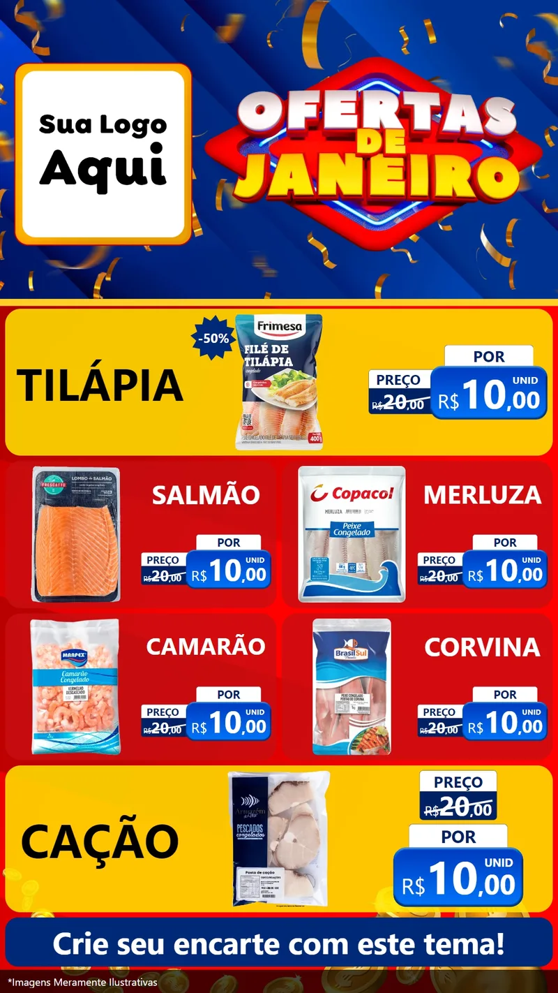 Modelo de TV para TV Vertical com o tema Ofertas de Janeiro para Peixaria