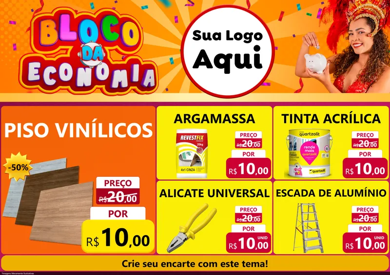 Modelo de Encarte para Encarte A4 Horizontal com o tema Bloco da Economia para Material para Construção