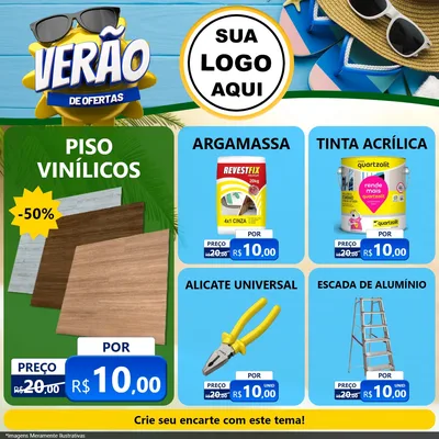 Modelo de Rede Social para Feed Facebook com o tema Verão de Ofertas para Material para Construção