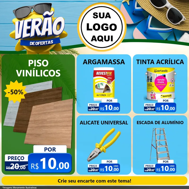 Modelo de Rede Social para Feed Facebook com o tema Verão de Ofertas para Material para Construção