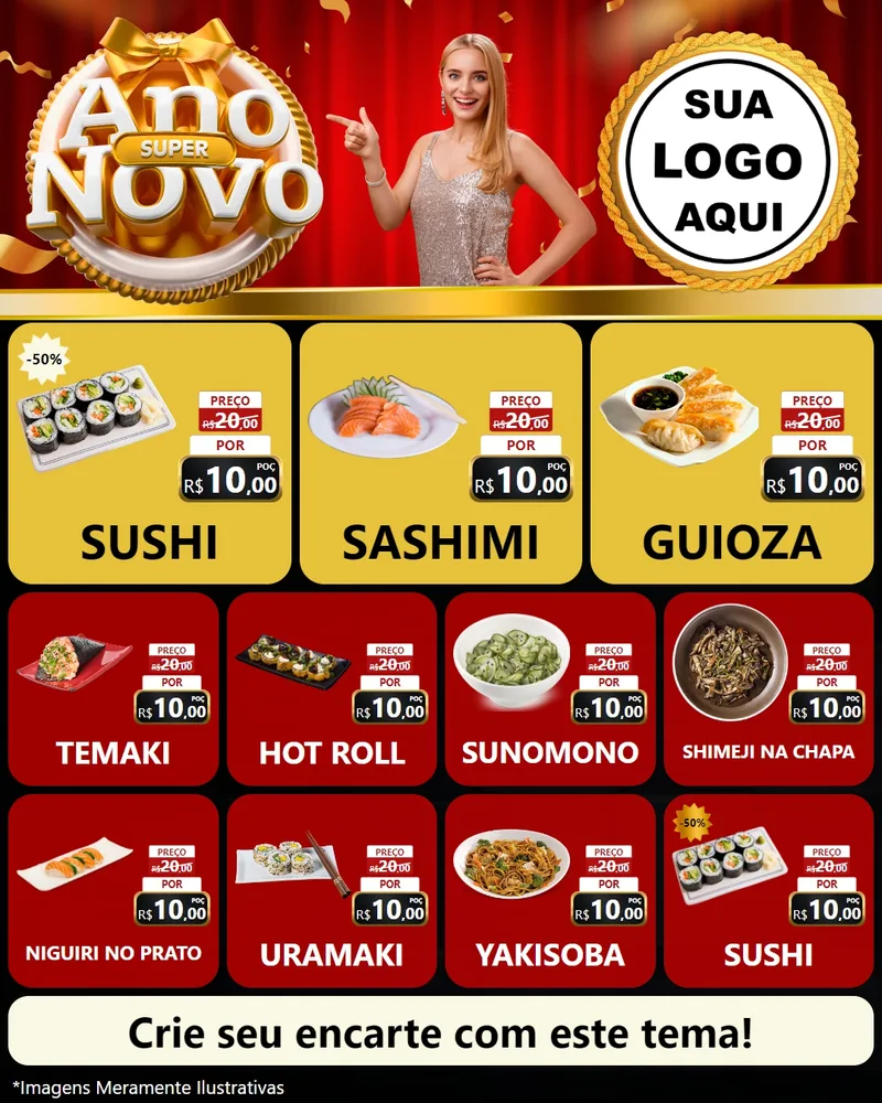 Modelo de Rede Social para Feed Instagram com o tema Super Ano Novo para Comida japonesa